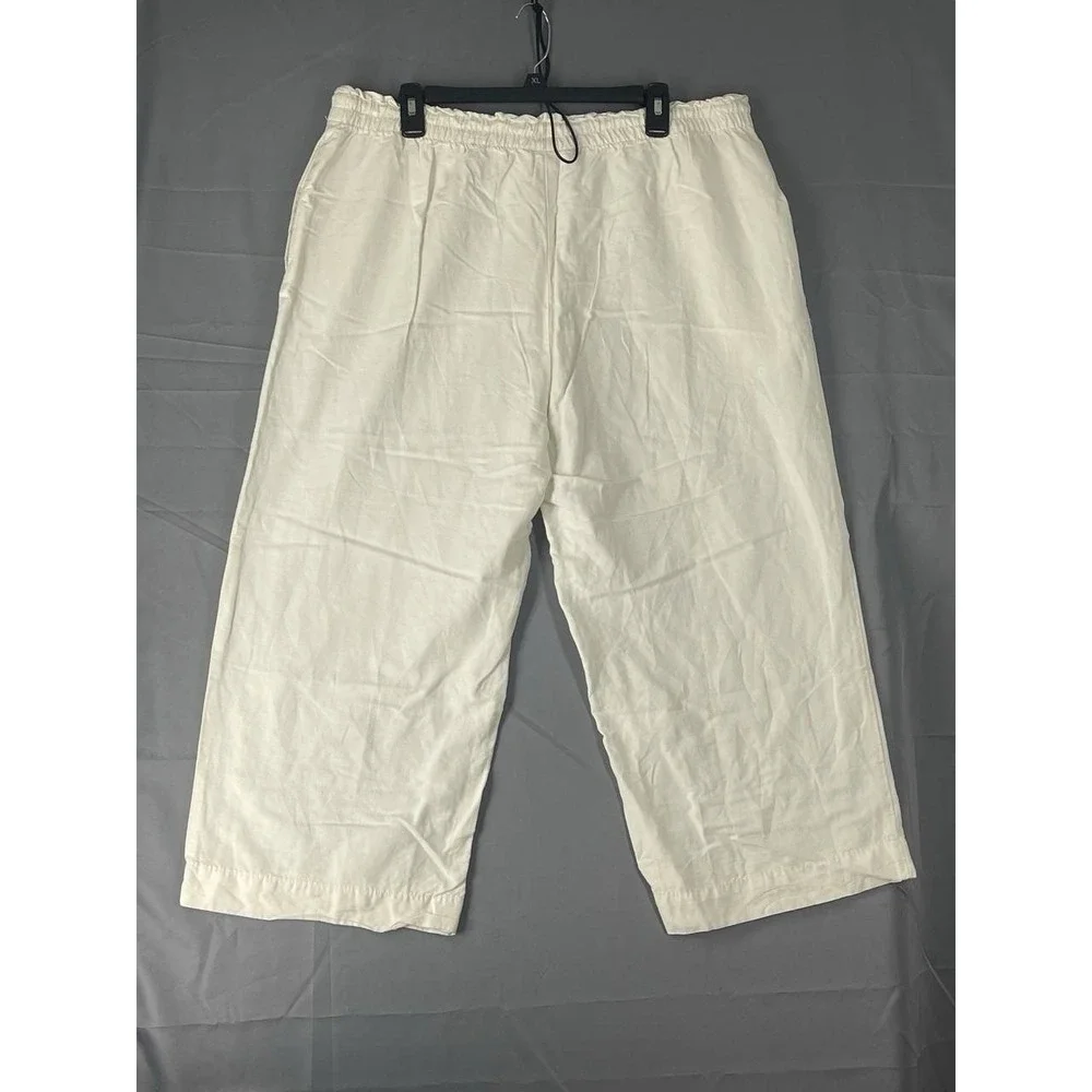 H&M Ivory  linen Blend wide leg cropped pants Sz XL Clean Girl Boho Resort Vacay